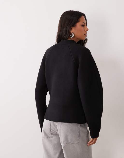 ASOS DESIGN cardigan nero con collo alla coreana e maniche sagomate a banana, 3 di 4