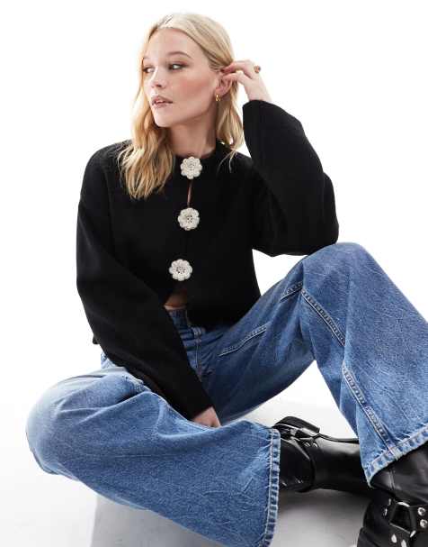 ASOS DESIGN - Cardigan nero con fiori a contrasto - view 1