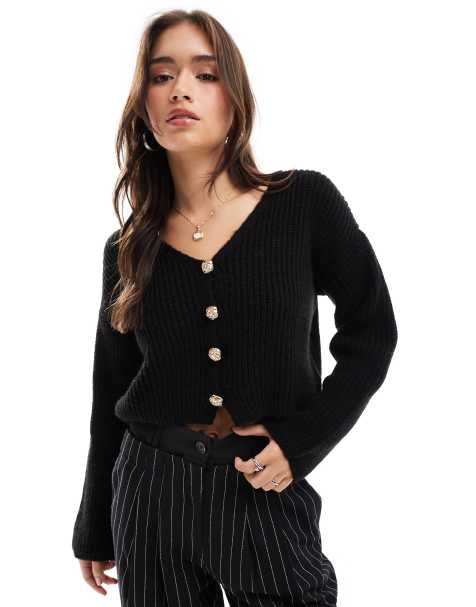 ASOS DESIGN - Cardigan nero con scollo a V e bottoni oro - view 1