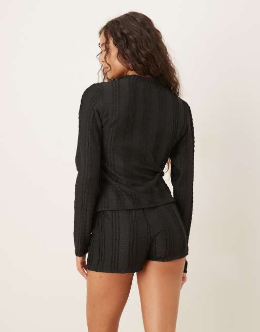 ASOS DESIGN - Cardigan nero testurizzato con bottoni in coordinato, 2 di 4