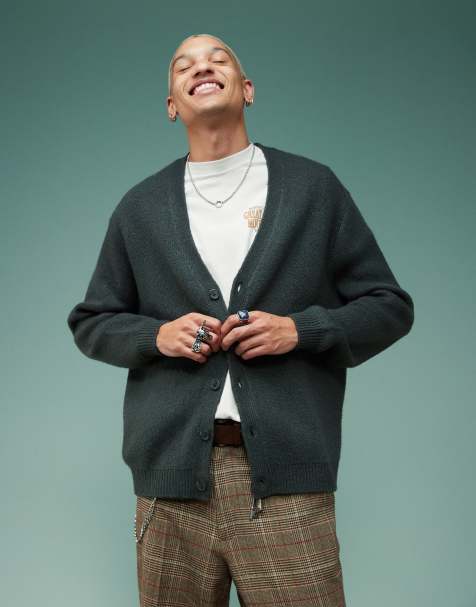 ASOS DESIGN - Cardigan oversize antracite in maglia spazzolata - view 1