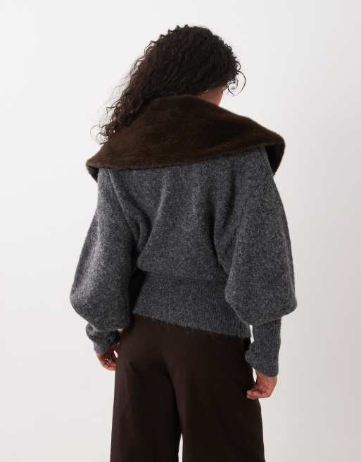 ASOS DESIGN - cárdigan oversize con cuello esmoquin en gris jaspeado, 2 de 4