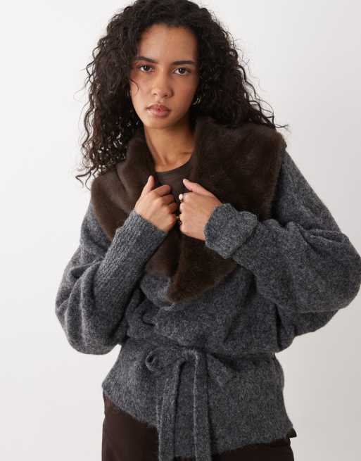 ASOS DESIGN - cárdigan oversize con cuello esmoquin en gris jaspeado, 3 de 4