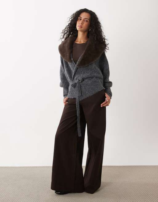 ASOS DESIGN - cárdigan oversize con cuello esmoquin en gris jaspeado, 4 de 4