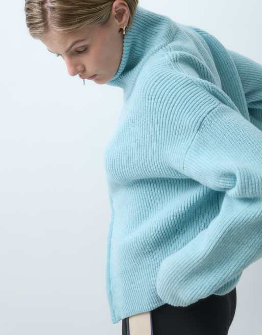 ASOS DESIGN cárdigan oversize con doble cremallera y cuello en azul bebé, 5 de 5