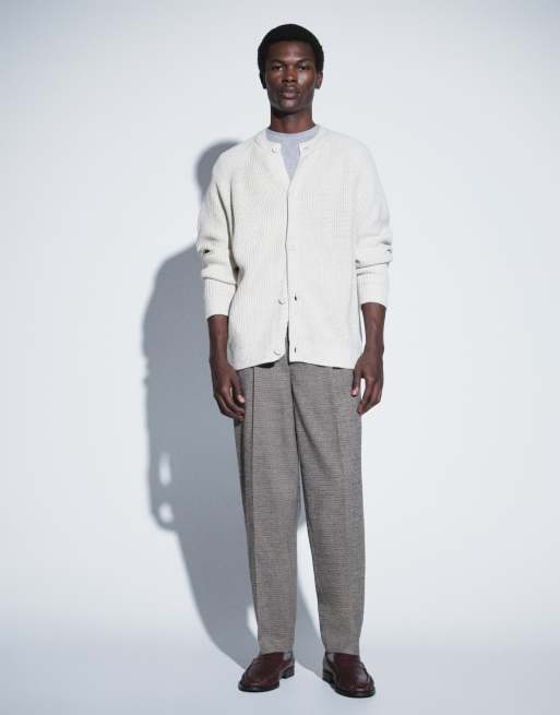 ASOS DESIGN - cárdigan oversize de punto canalé grueso con cuello redondo en crema, 2 de 5