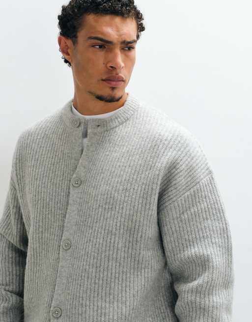 ASOS DESIGN - cárdigan oversize de punto con cuello redondo en gris jaspeado, 2 de 5