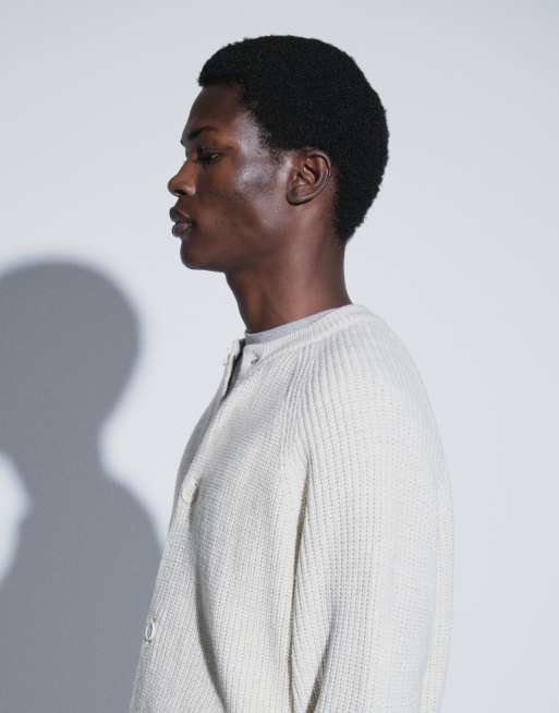 ASOS DESIGN cardigan oversize en maille côtelée col rond couleur crème, 3 de 5