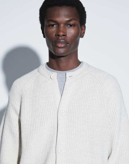 ASOS DESIGN cardigan oversize en maille côtelée col rond couleur crème, 4 de 5