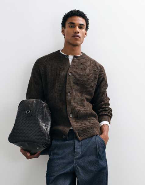 ASOS DESIGN cardigan oversize en maille côtelée pêcheur marron - view 1