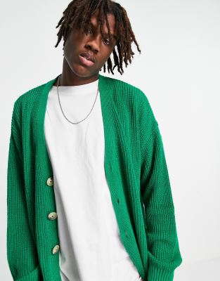 ASOS DESIGN - Cardigan oversize in maglia a coste inglesi verde | ASOS