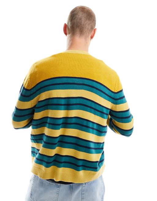 ASOS DESIGN - Cardigan oversize in maglia a righe color senape, 3 di 4