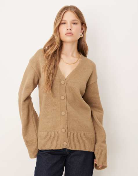 ASOS DESIGN - Cardigan oversize in maglia color moka a coste - view 1