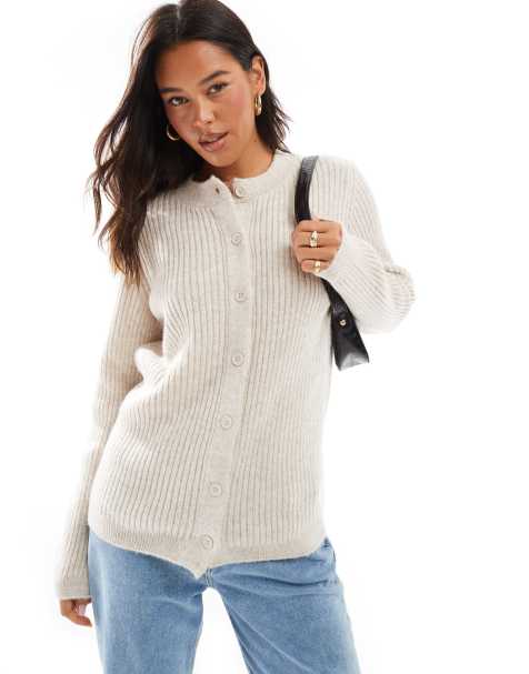 ASOS DESIGN - Cardigan oversize in maglia écru a coste - view 1