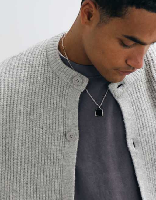 ASOS DESIGN cardigan oversize in maglia misto lana a coste con girocollo grigio mélange, 2 di 5