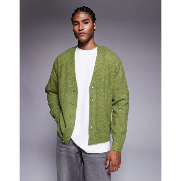 ASOS DESIGN Cardigan oversize in maglia spazzolata verde con