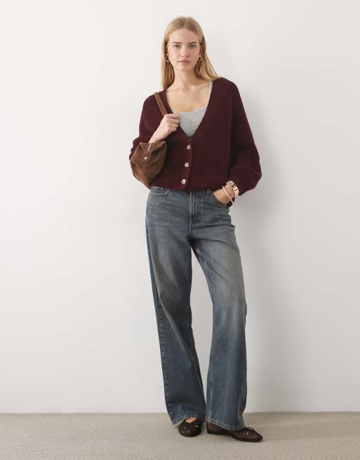ASOS DESIGN cardigan oversize lavorato a maglia bordeaux, 2 di 4