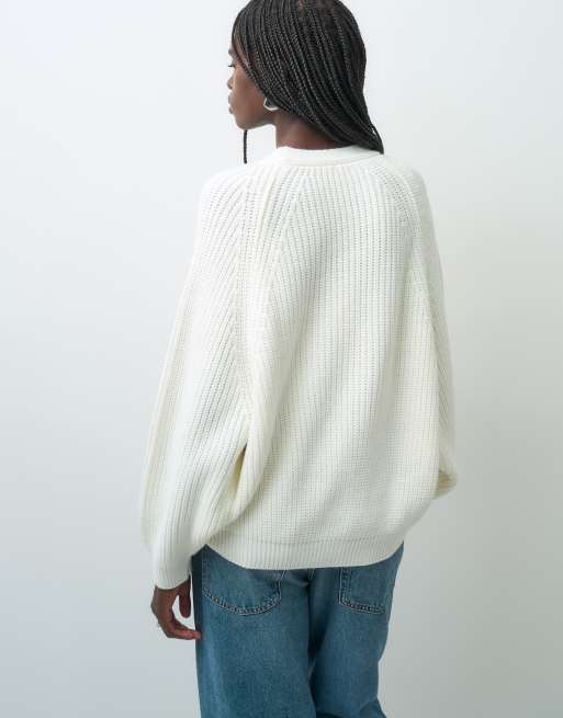ASOS DESIGN cardigan oversize lavorato a maglia color crema, 3 di 4
