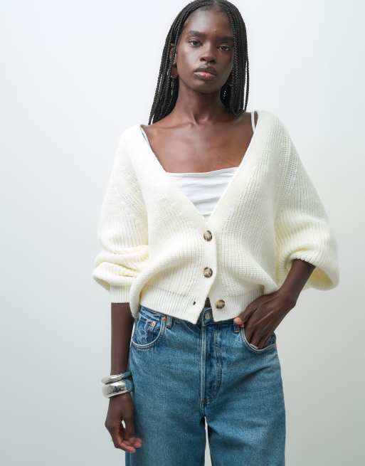 ASOS DESIGN cardigan oversize lavorato a maglia color crema, 4 di 4