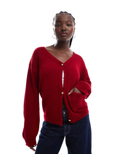ASOS DESIGN - Cardigan oversize rosso con tasche - view 1