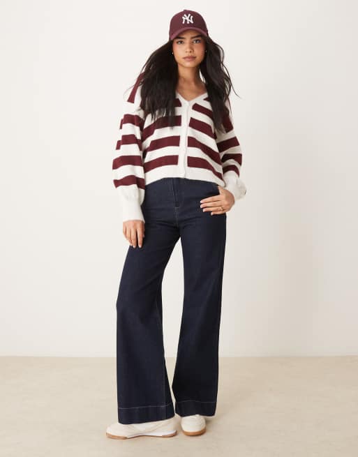 ASOS DESIGN - Cardigan oversize soffice a righe bordeaux