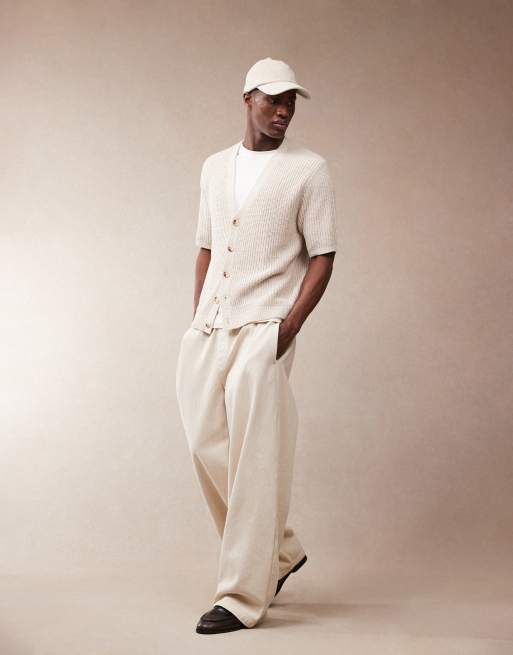 ASOS DESIGN - Cardigan oversize squadrato e lavorato beige in coordinato