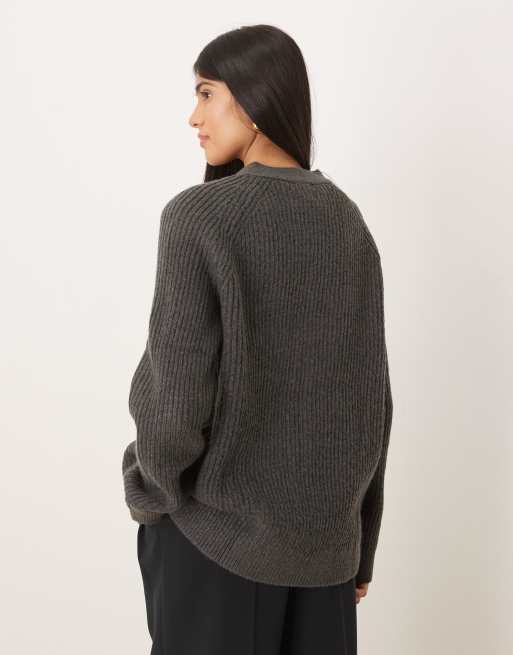 ASOS DESIGN - Cardigan oversize stile boyfriend color antracite a coste, 2 di 4