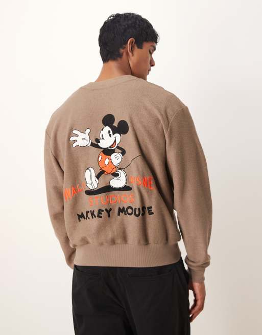 ASOS DESIGN - Cardigan oversize unisex marrone con stampa Disney di Topolino, 3 di 4