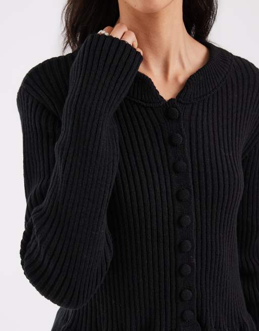 ASOS DESIGN cardigan péplum à manches longues en noir, 3 de 4