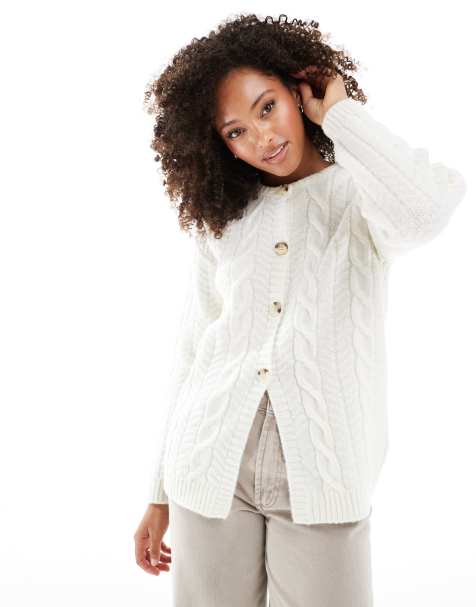 ASOS DESIGN - Cardigan pesante oversize color crema in maglia a trecce - view 1