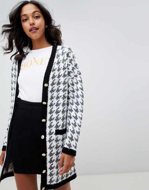 ASOS DESIGN Cardigan pied de poule long avec boutons contrastants