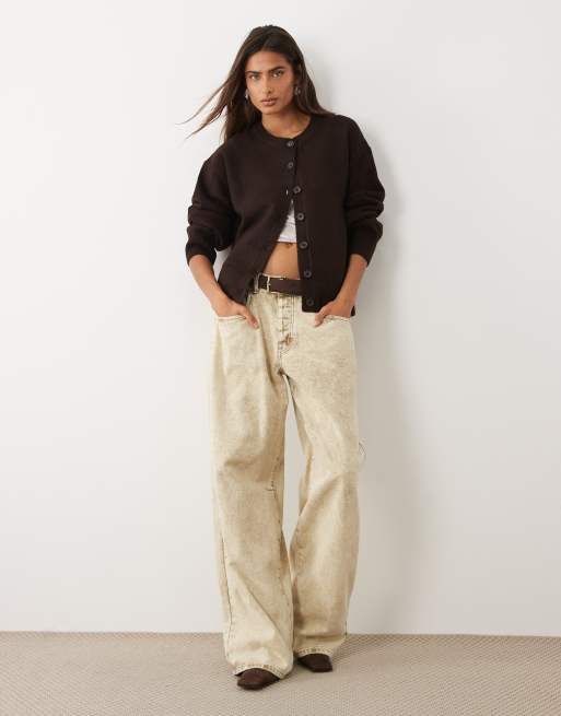 ASOS DESIGN cardigan relaxed con dettaglio spacco laterale in chocolate, 2 di 4