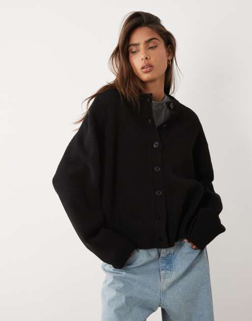 ASOS DESIGN cardigan relaxed con dettaglio spacco laterale nero, 1 di 4