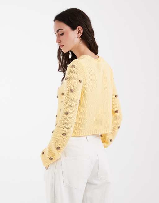 ASOS DESIGN - Cardigan ristretto in maglia color latticello a pois, 3 di 4