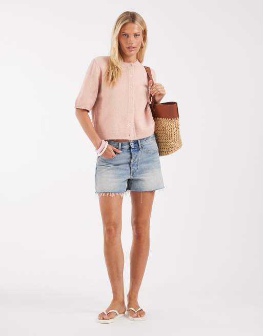 ASOS DESIGN - Cárdigan rosa holgado y ligero de manga corta, 3 de 4