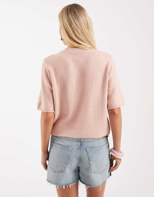 ASOS DESIGN - Cárdigan rosa holgado y ligero de manga corta, 4 de 4