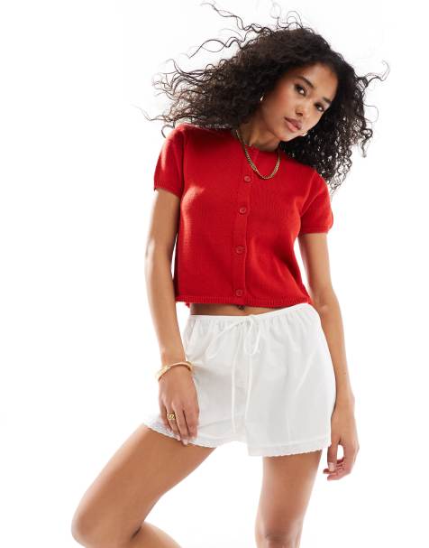 ASOS DESIGN - Cardigan rosso in maglia a maniche corte - view 1