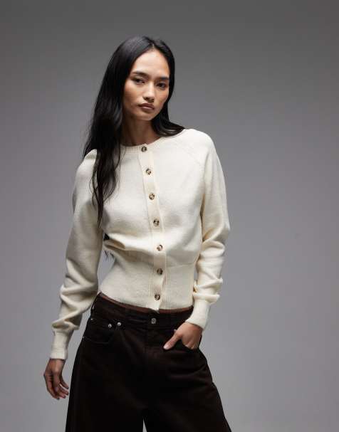 ASOS DESIGN - Cardigan soffice in maglia écru stretto in vita - view 1