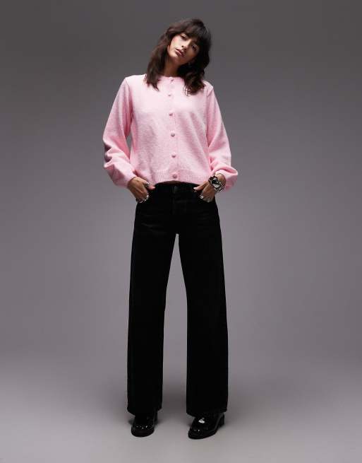 ASOS DESIGN - Cardigan soffice lavorato in maglia rosa chiaro con maniche a campana, 2 di 4