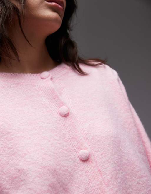 ASOS DESIGN - Cardigan soffice lavorato in maglia rosa chiaro con maniche a campana, 4 di 4