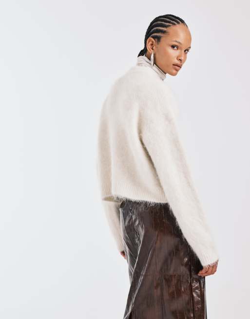ASOS DESIGN - Cardigan spesso in lana d'alpaca premium color crema, 4 di 4