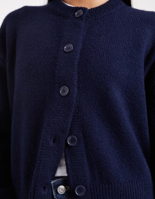 ASOS DESIGN - Cardigan squadrato blu navy girocollo con spacchi laterali, 4 di 4
