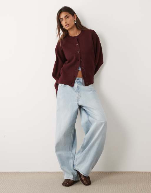 ASOS DESIGN - Cardigan squadrato bordeaux con spacco laterale, 2 di 4