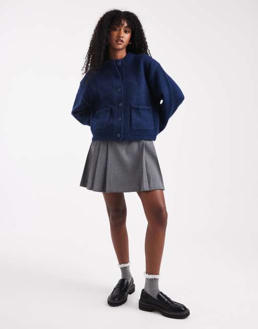 ASOS DESIGN - Cardigan squadrato oversize blu navy con tasche, 2 di 4