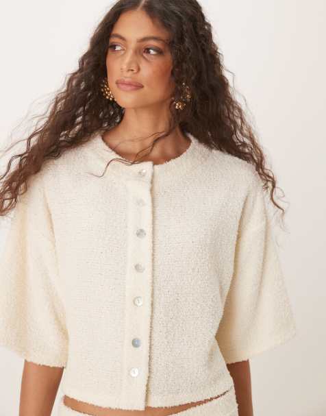 ASOS DESIGN - Cardigan squadrato soffice color crema con spalle scese - view 1