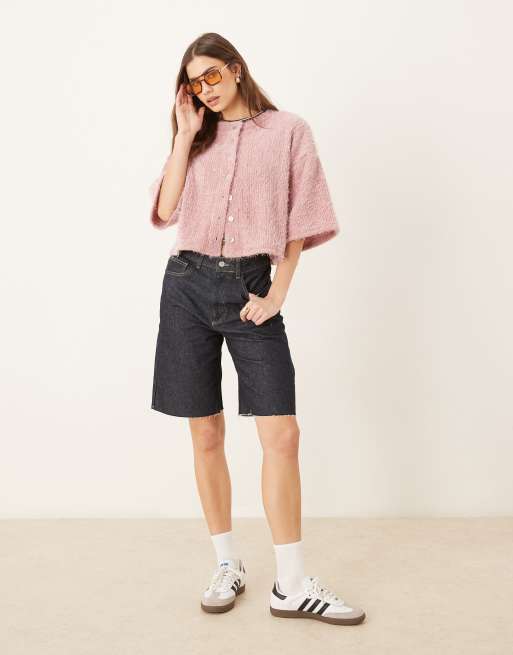 ASOS DESIGN - Cardigan squadrato vaporoso con spalle scese rosa, 2 di 4