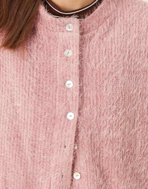 ASOS DESIGN - Cardigan squadrato vaporoso con spalle scese rosa, 3 di 4