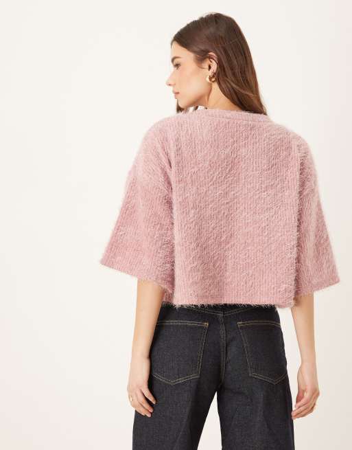 ASOS DESIGN - Cardigan squadrato vaporoso con spalle scese rosa, 4 di 4