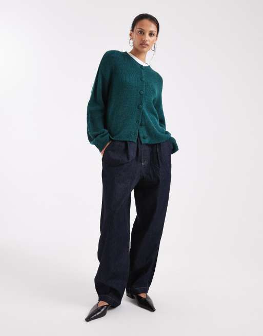 ASOS DESIGN - Cardigan squadrato verde bosco con bottoni rivestiti, 2 di 4