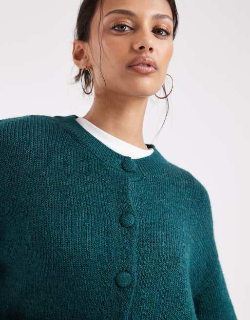 ASOS DESIGN - Cardigan squadrato verde bosco con bottoni rivestiti, 4 di 4